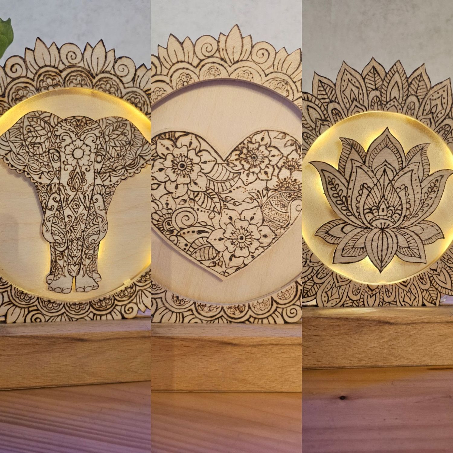 Mandala; Beleuchtet; Elefant; Herz; Lotusblume