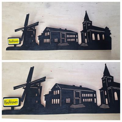 Kirchhoven, Wandbild, Stadtsilhouette, Lampe