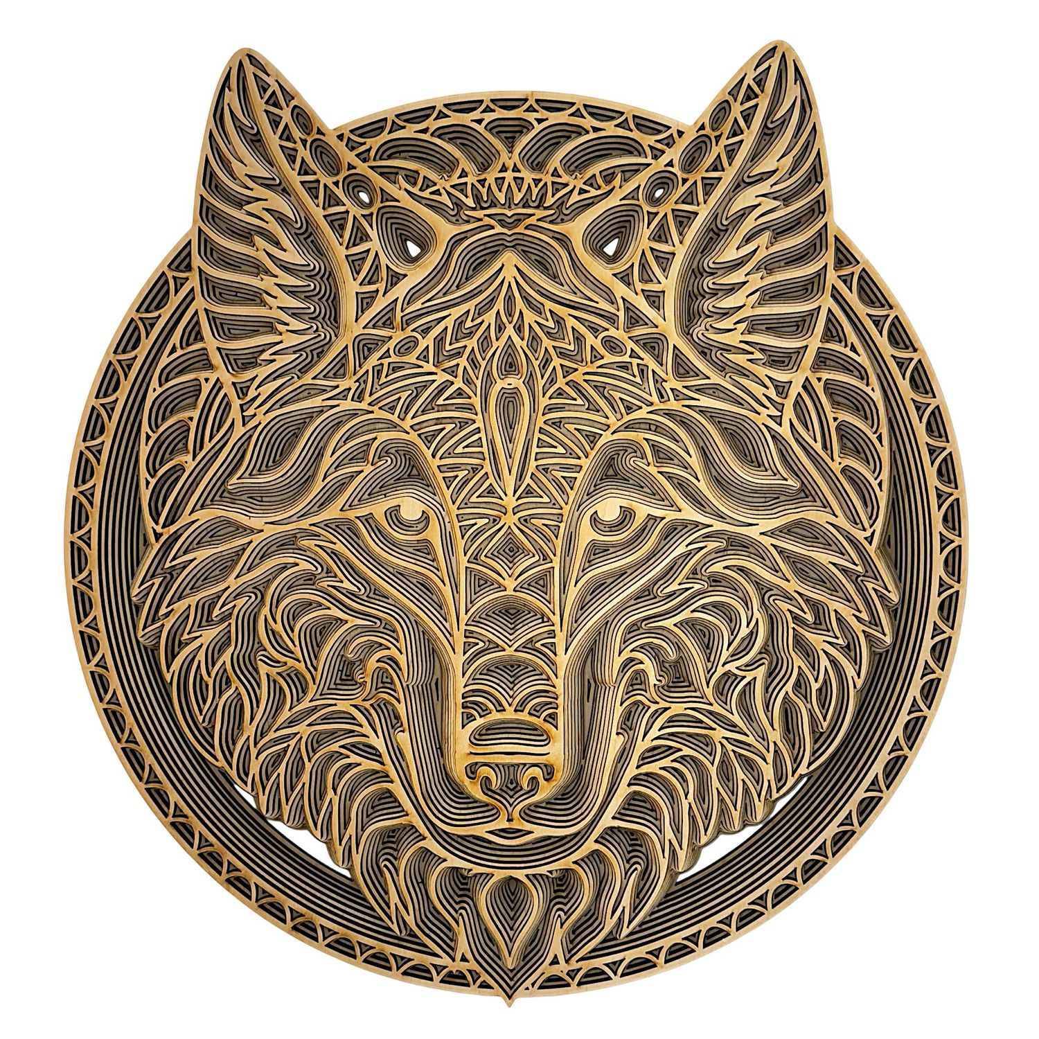 Large Wolf Layered Wood Art