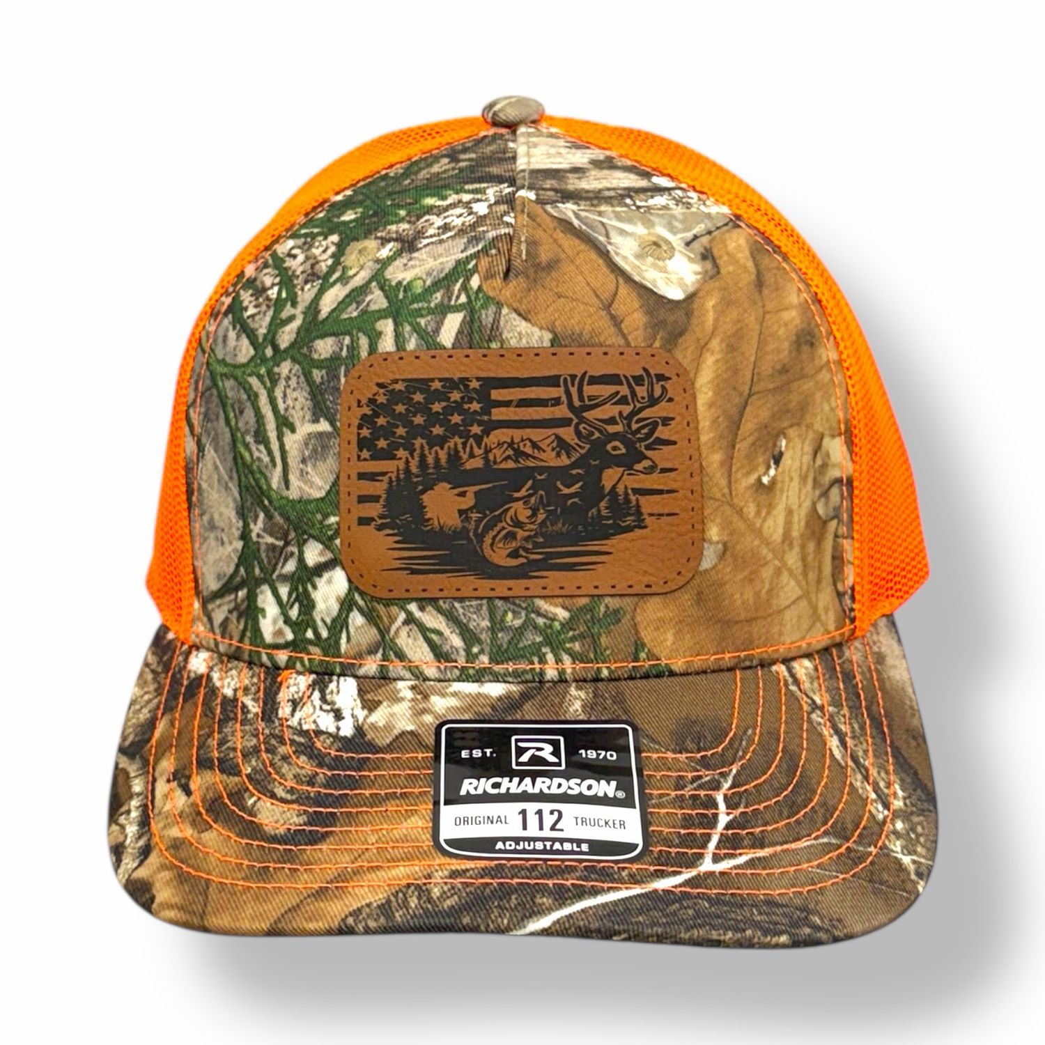 Camo Deer Scene Leather Patch Hat