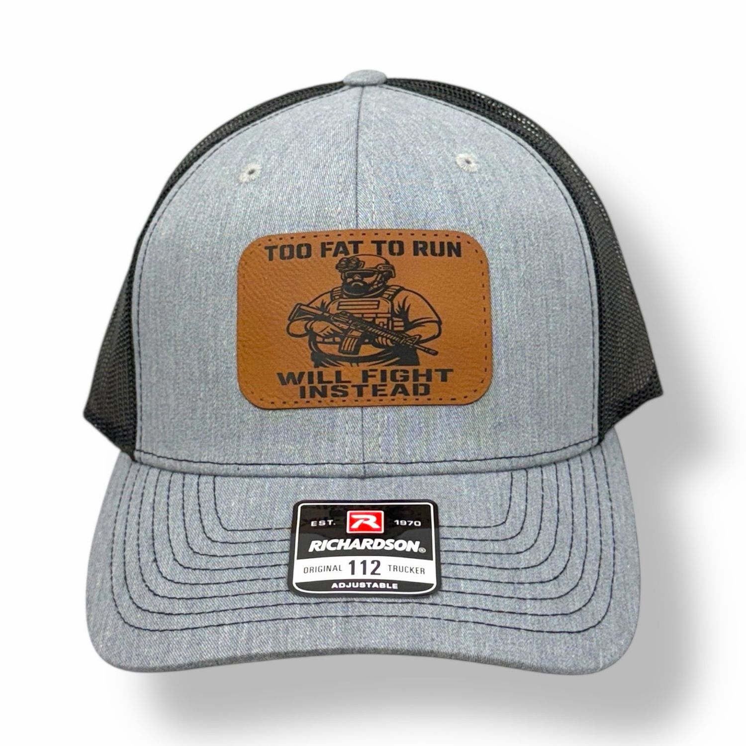 Too Fat To Run Leather Patch Hat