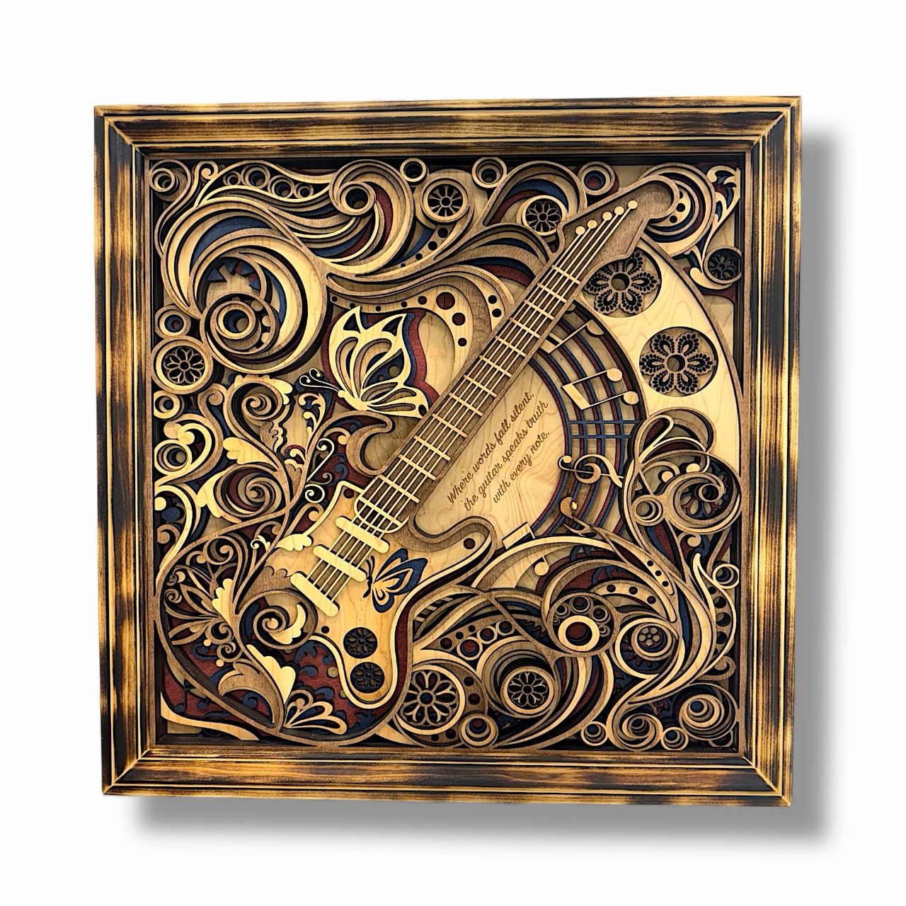 Guitar Large framed Layered Wood Art