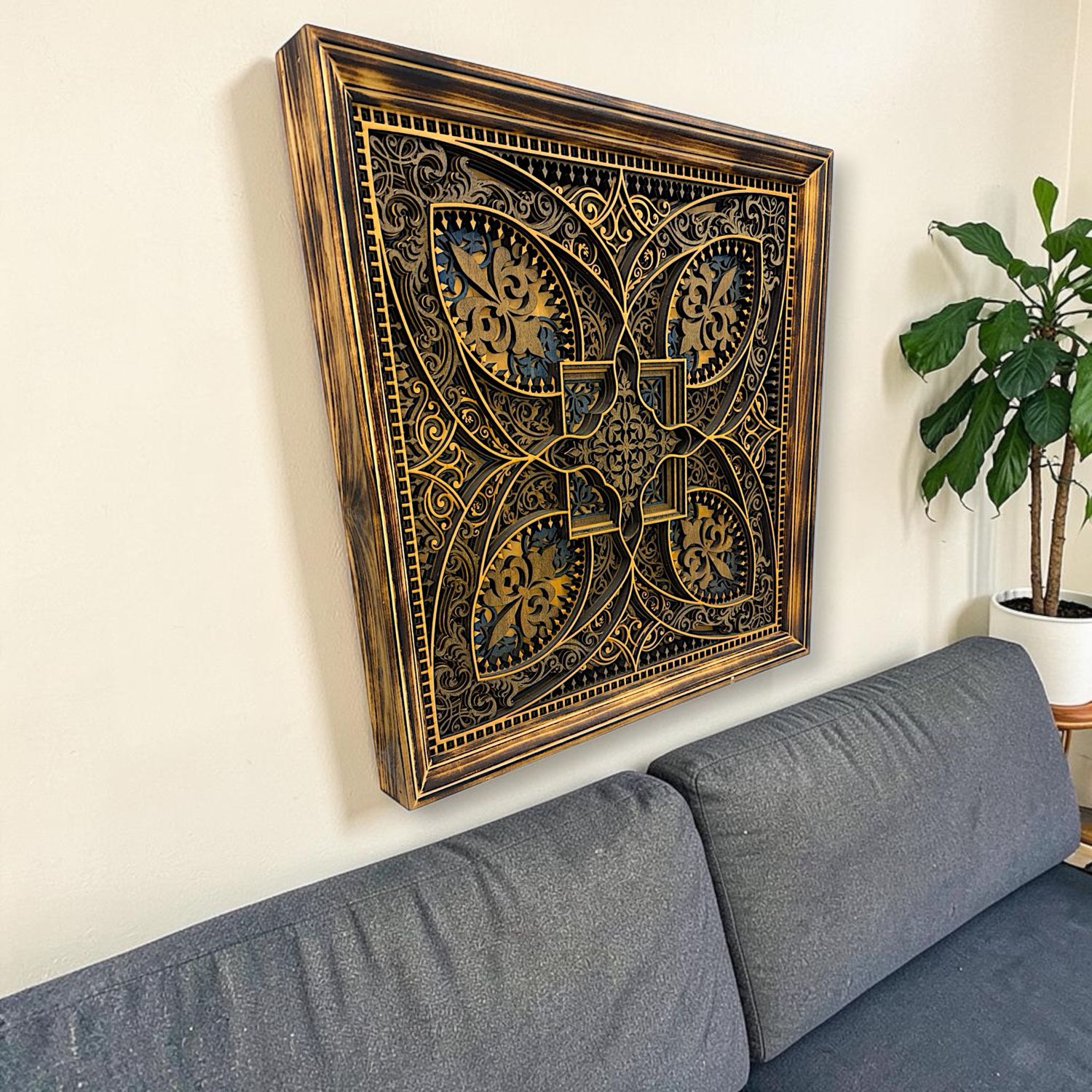 Gilded Mandala Framed layered Wood Art