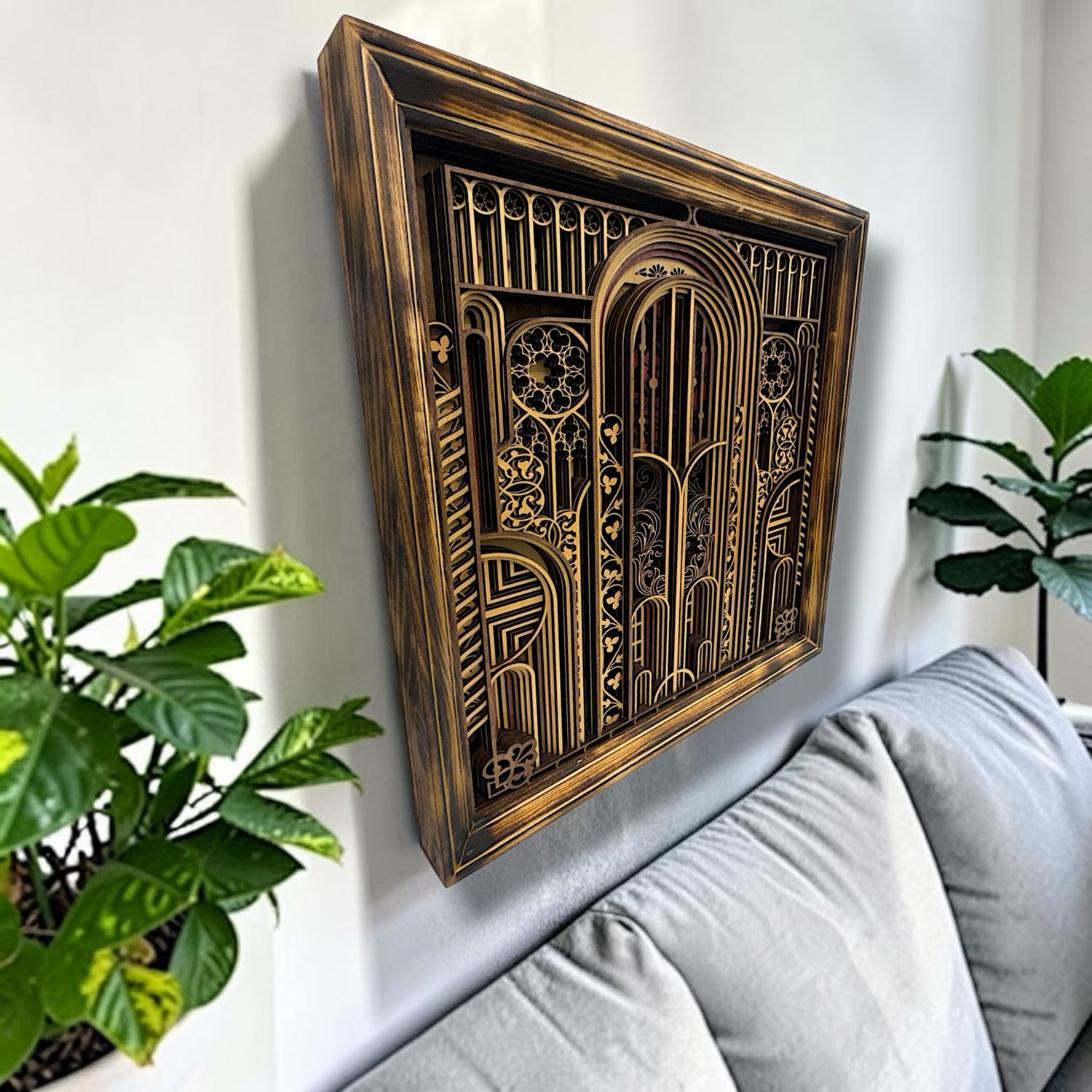 Garden Gate Framed Layered Wood Art