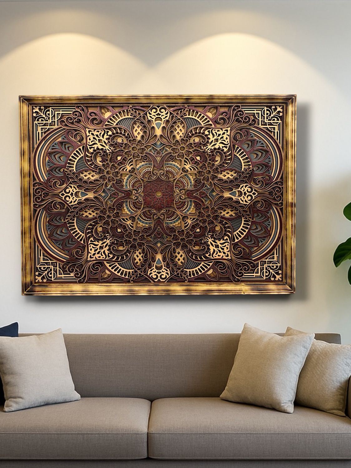 Ember Mandala Framed Layered Wood Art