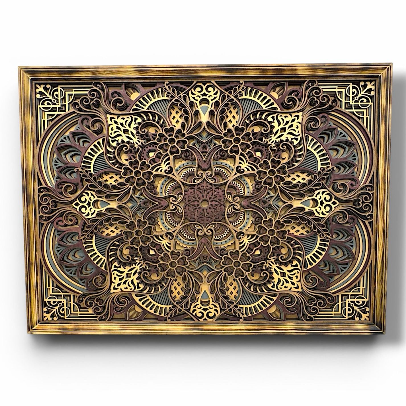 Ember Mandala Framed Layered Wood Art