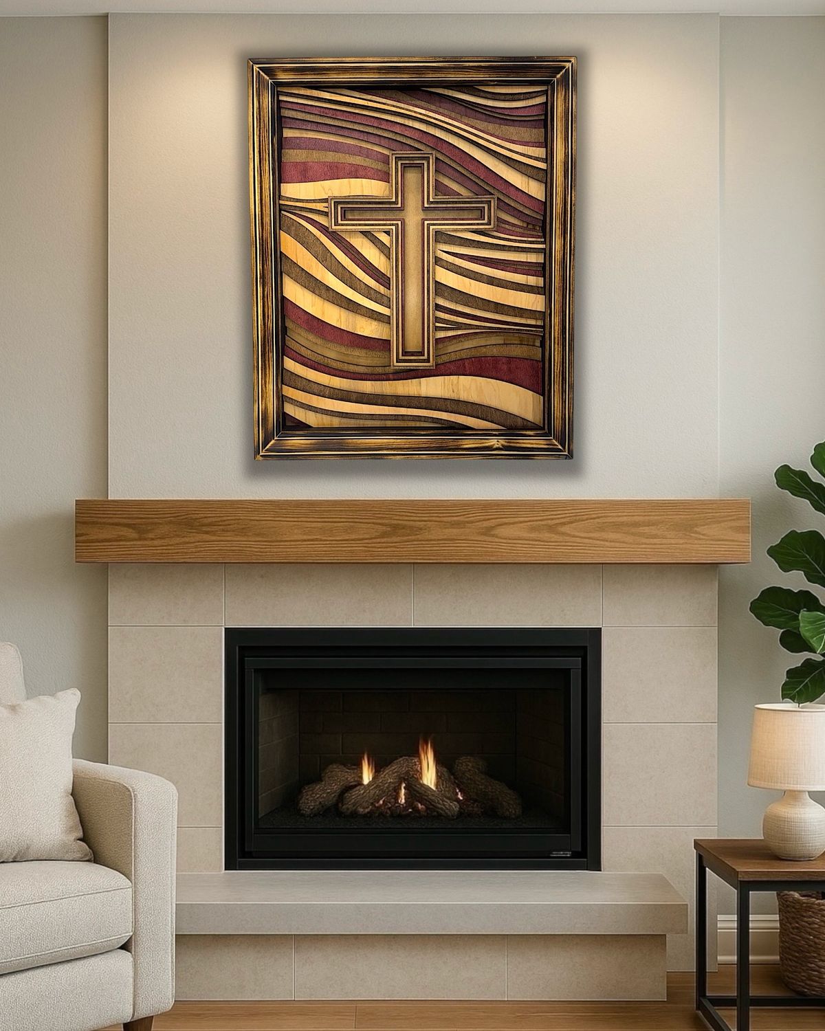 Cross Large Framed Layered Wood Art