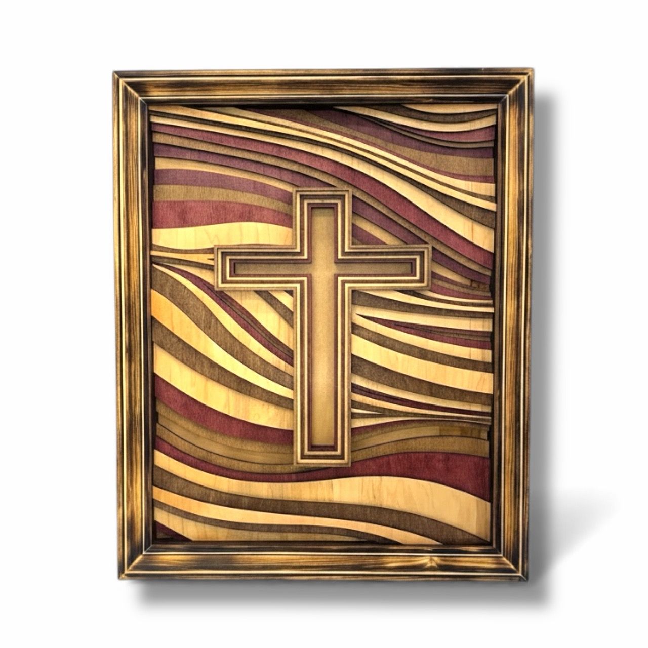 Cross Large Framed Layered Wood Art