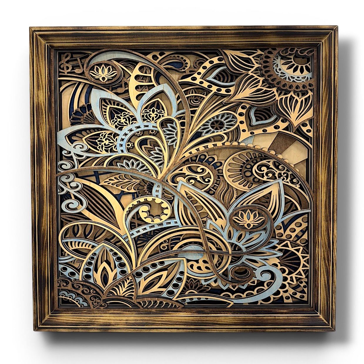 Vintage Floral Large Framed Layered Wood Art