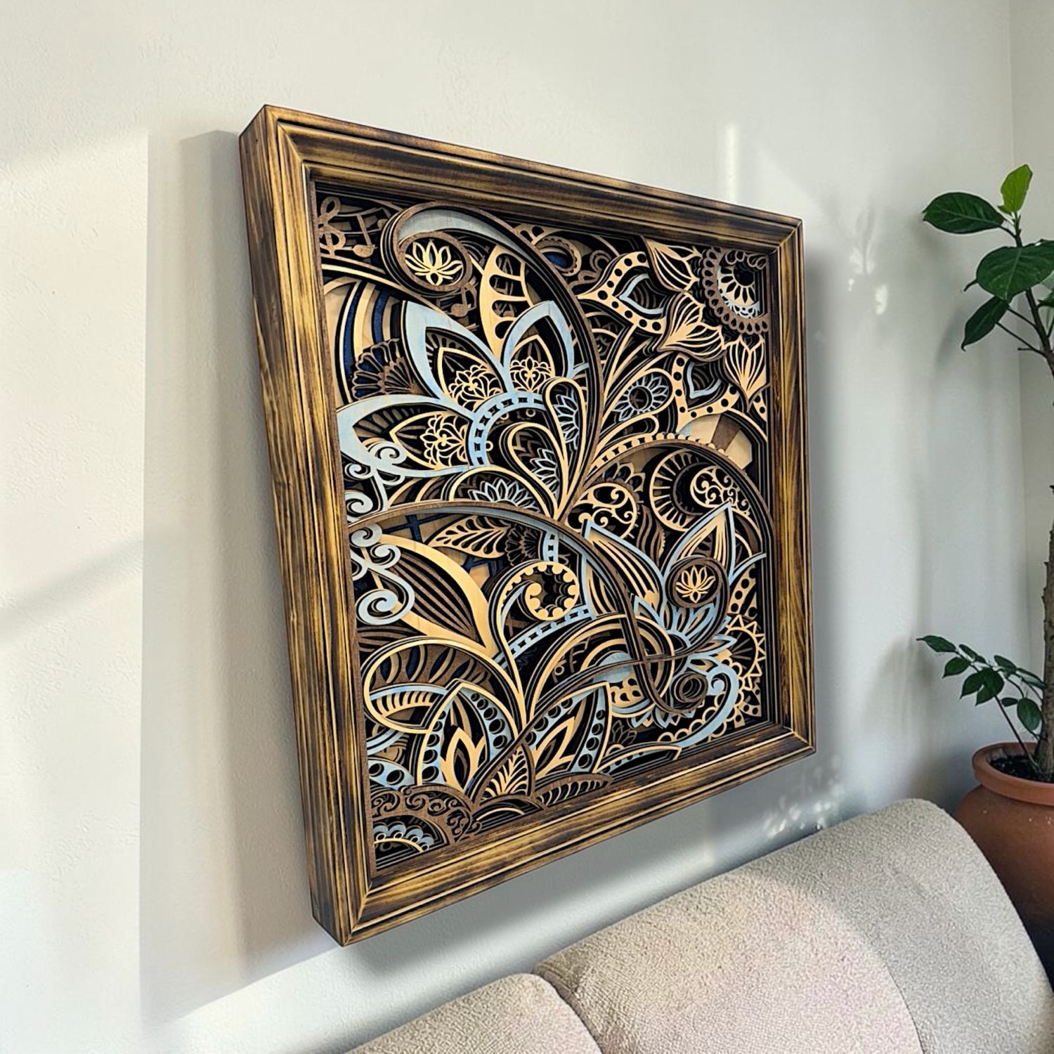 Vintage Floral Framed Layered Wood Art
