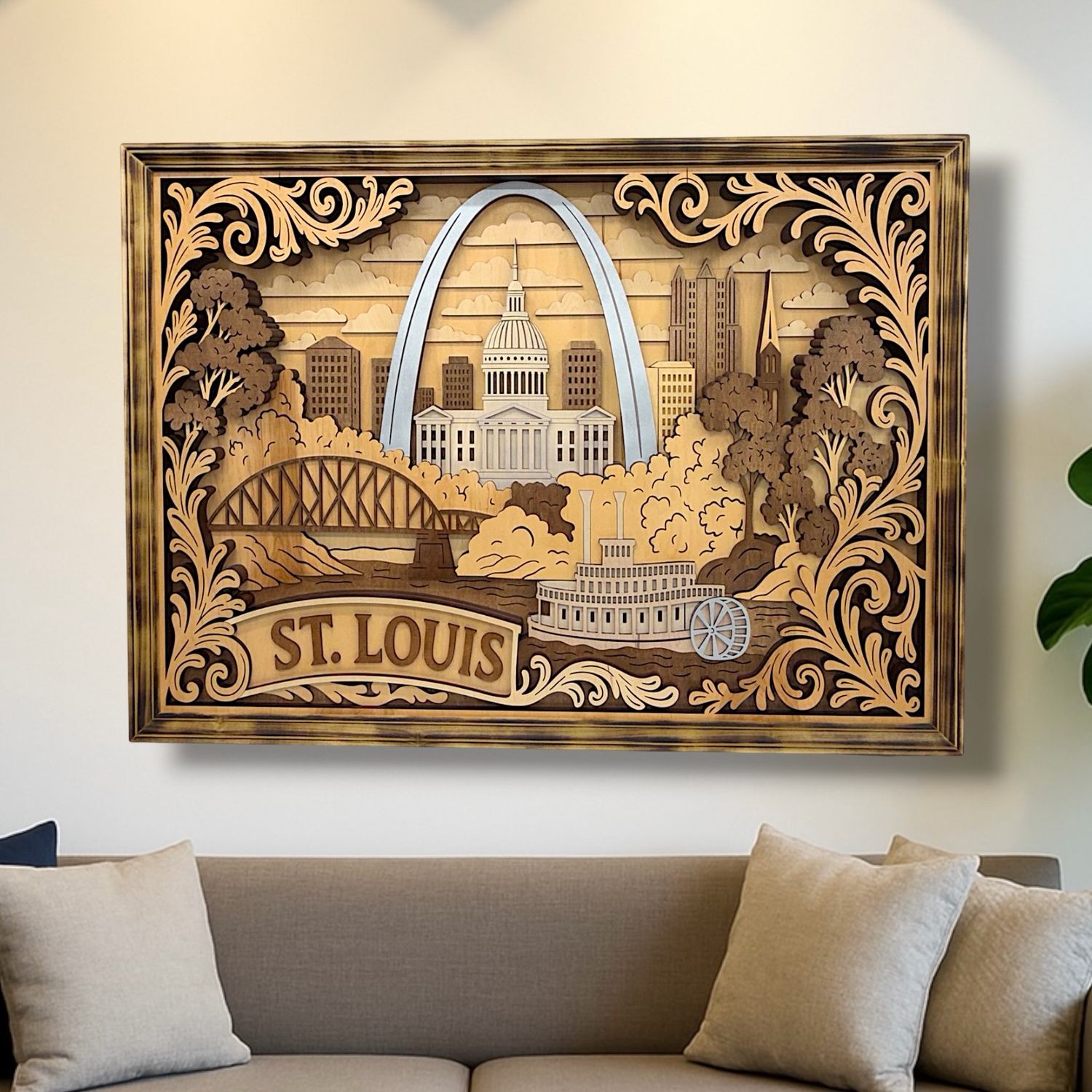 St Louis: Between River and Sky Framed Layered Wood Art
