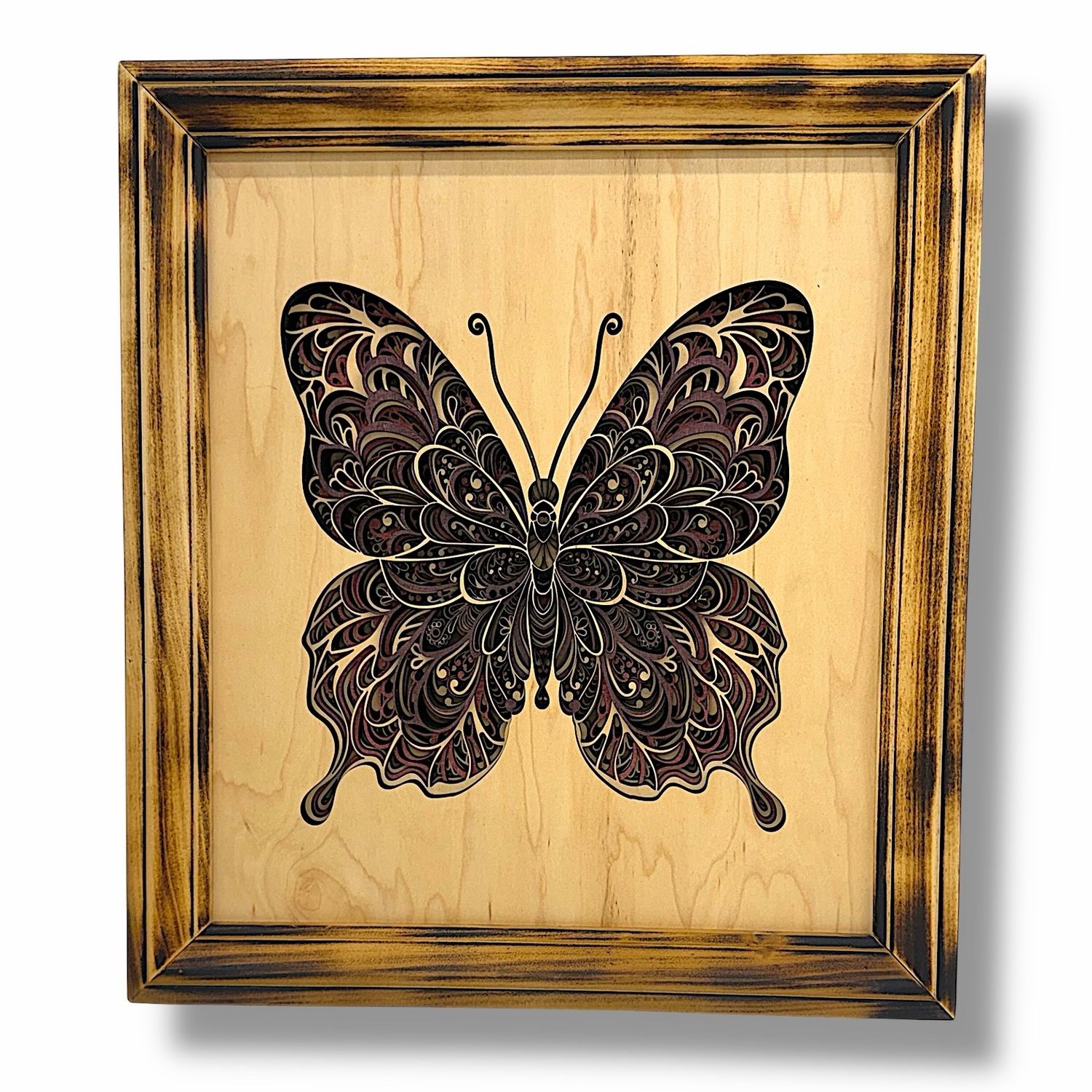 Butterfly Mandala  Framed Layered Wood Art