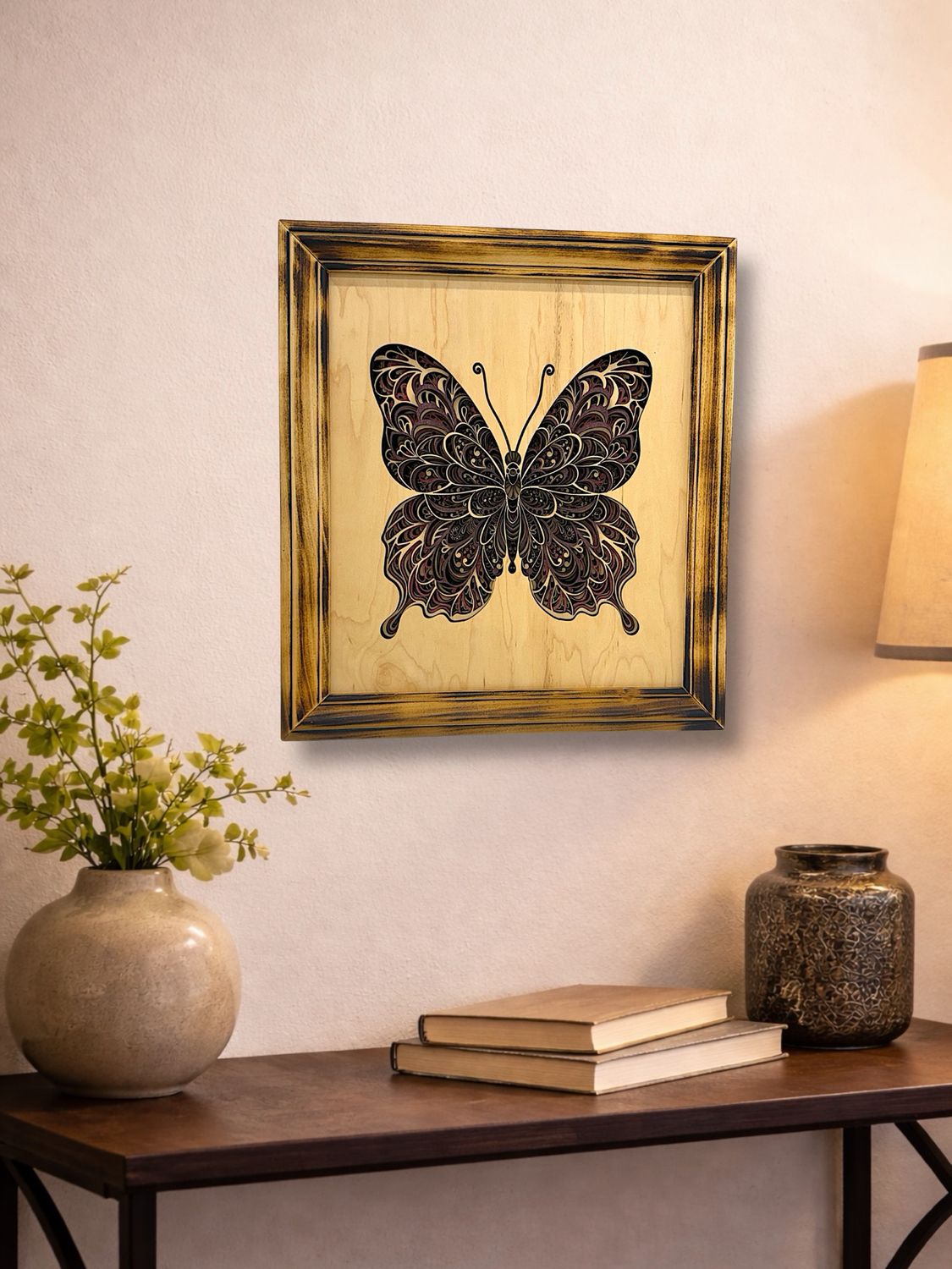 Butterfly Mandala  Framed Layered Wood Art
