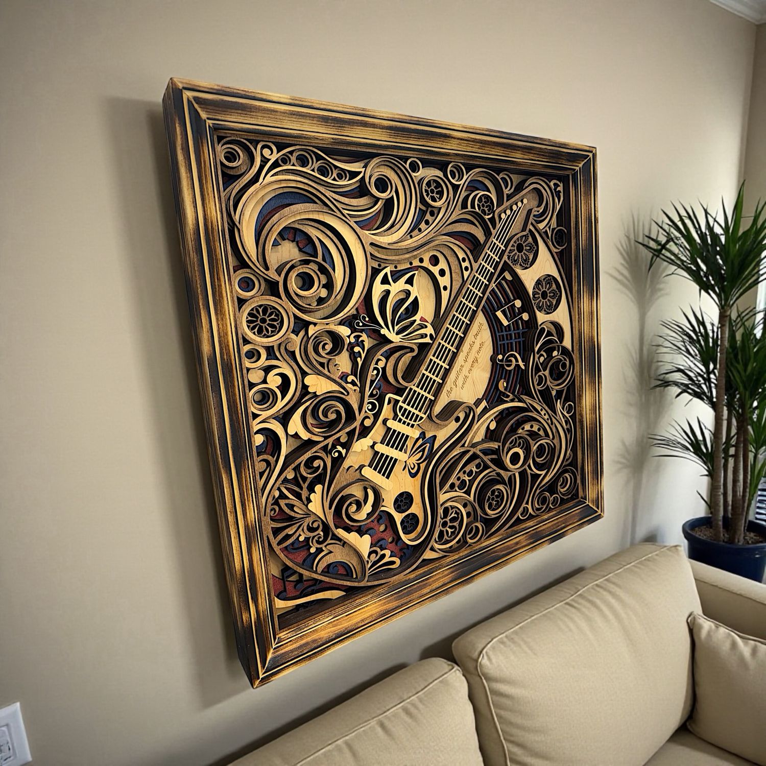 Guitar Harmony Framed Layered Wood Art