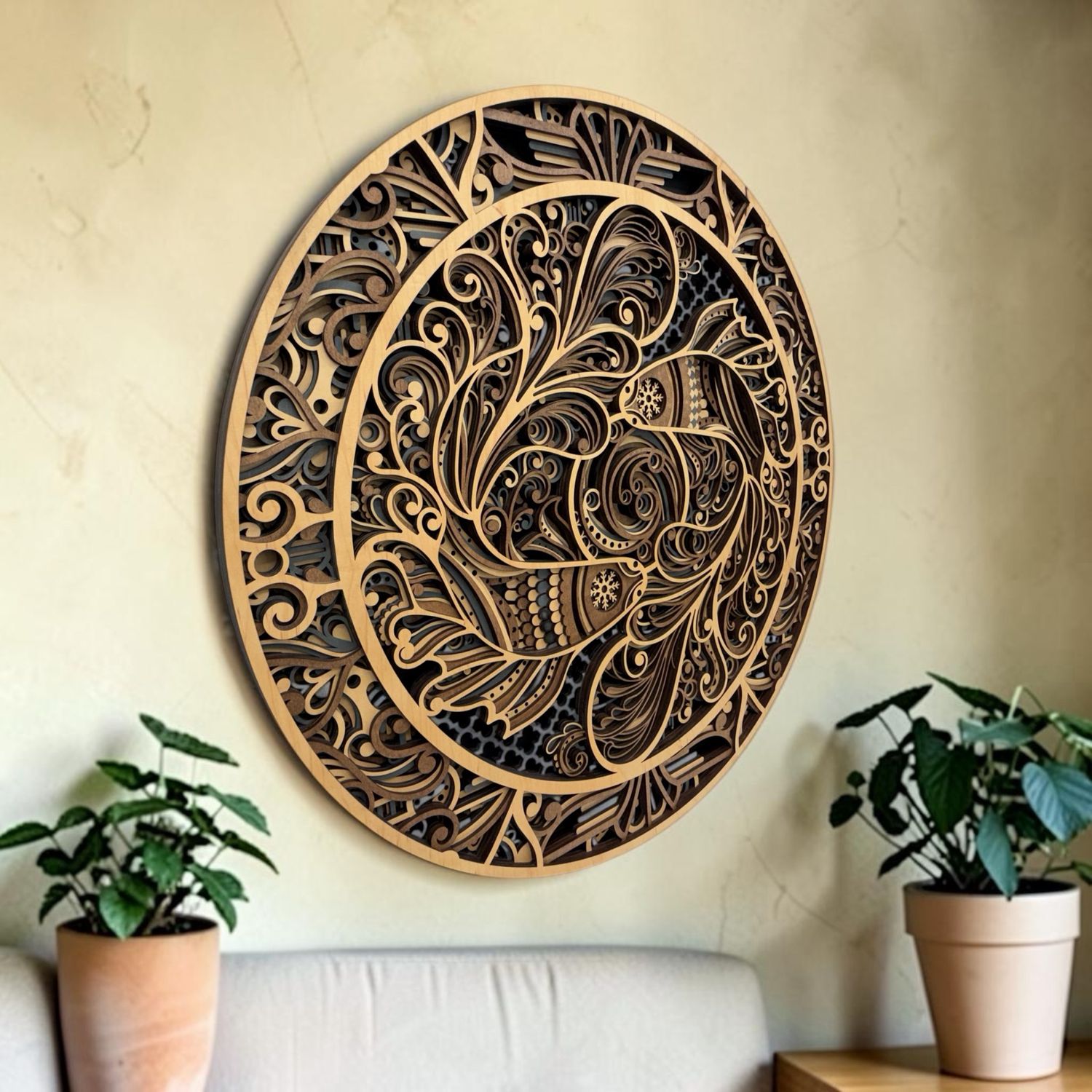Timeless Koi Layered Wood Art