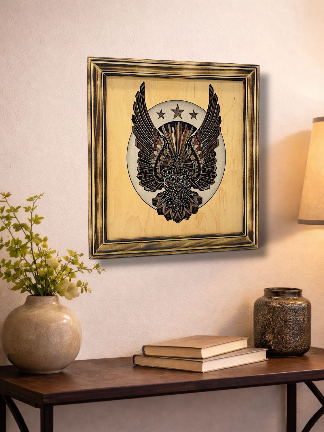 Patriotic Eagle  Framed Layered Wood Art