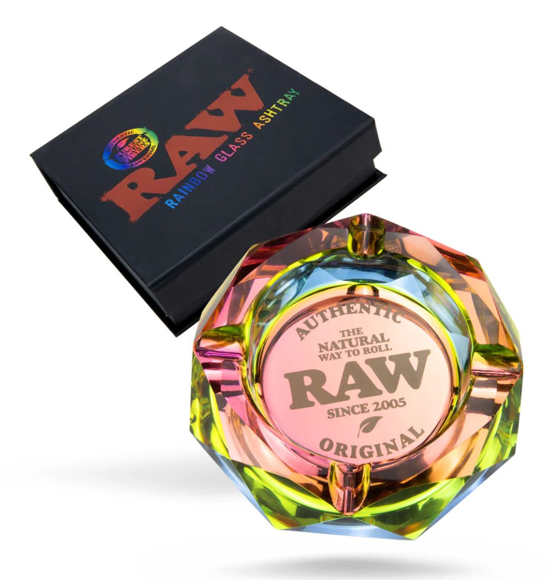 Raw Prism Glass Ashtray 4.5&quot;, Color: Rainbow
