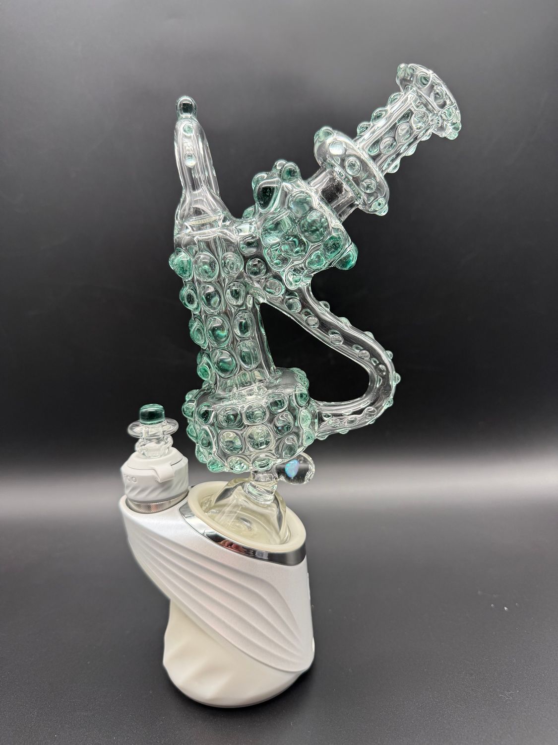 howls glass dotted recycler Puffco peak and peak pro attachment (comes with matching cap) - teal blue