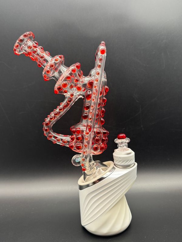 howls glass dotted recycler Puffco peak and peak pro attachment (comes with matching cap) - red