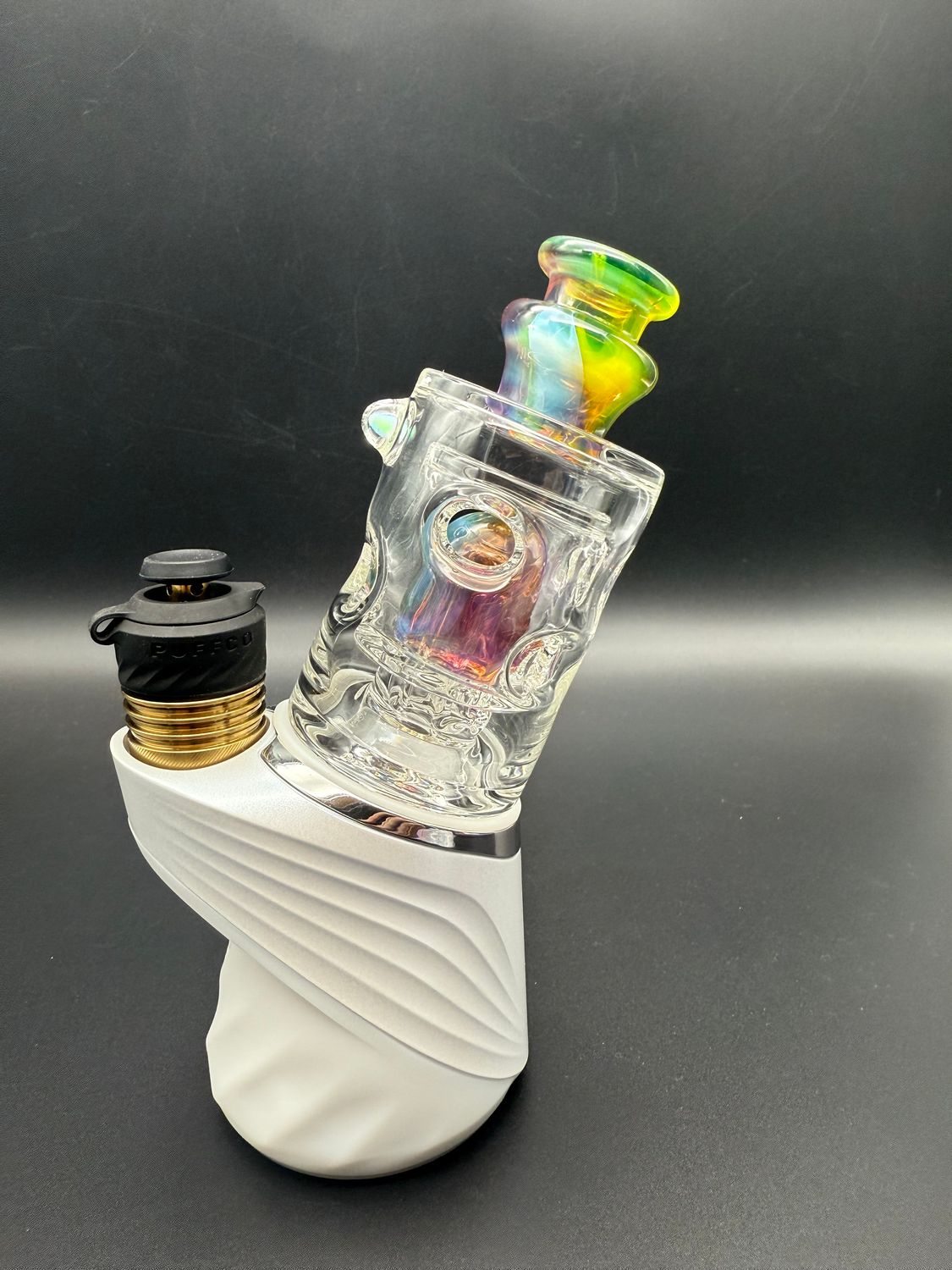 Randohm glass straight fab top (Puffco)- Multi-Color Chaos swirl