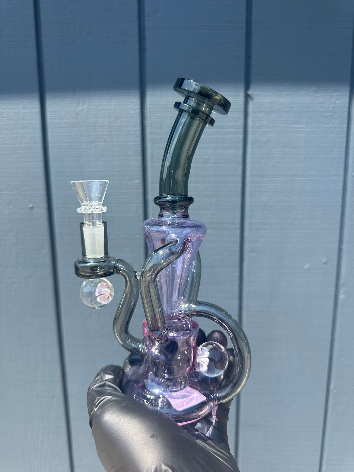 Phoenix Glass 8.3&quot; Recycling Waterpipe w Showerhead Perc and 2 Flower Orbs -, Color: Purple