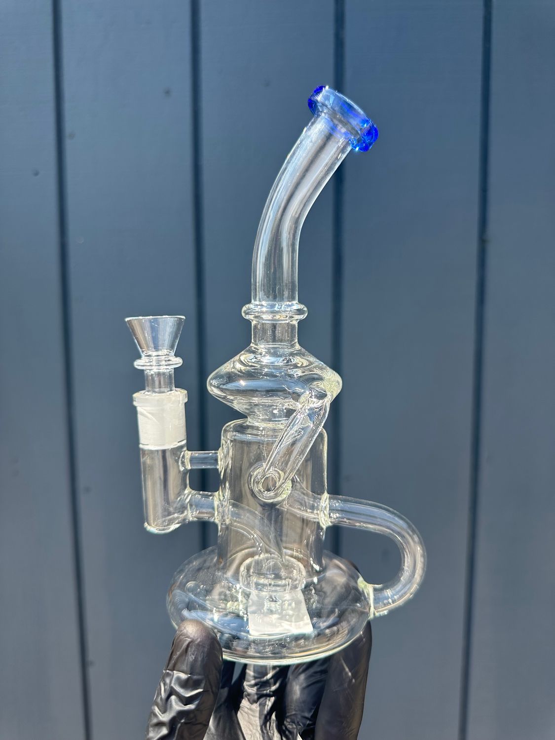 Phoenix Glass 9&quot; Recycling Waterpipe w Showerhead Perk -, Color: Blue