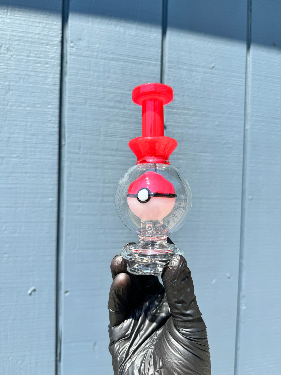 Anime Poke Ball Puffco Glass Top 5.75” -, Color: Clear / Red