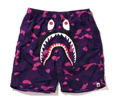 Bape &#39;Clr Camo Shark&#39; Beach Shorts Purple