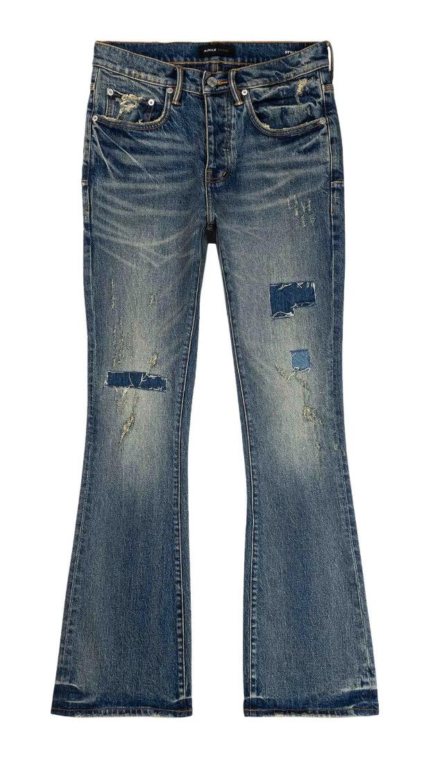 Purple Brand P004 &#39;Patch Repair Flare Indigo&#39; Jeans