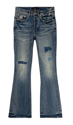 Purple Brand P004 &#39;Patch Repair Flare Indigo&#39; Jeans