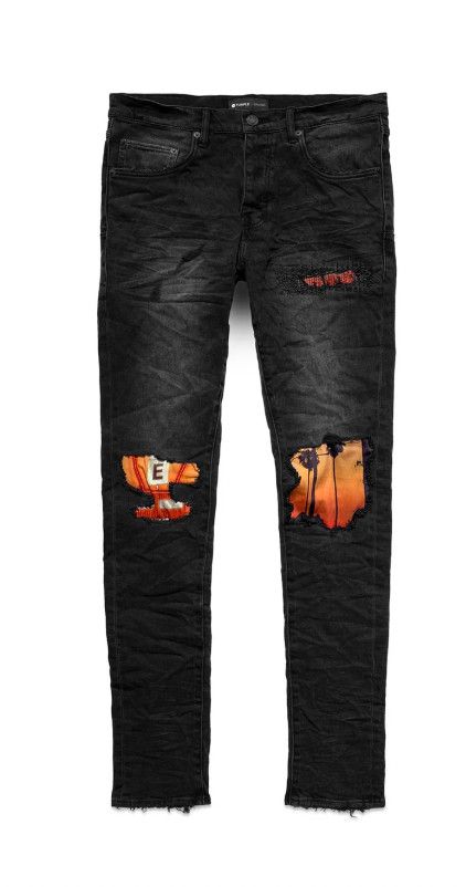 Blue Sky x Purple Brand P001 LR &#39;Red Destroy&#39; Jeans