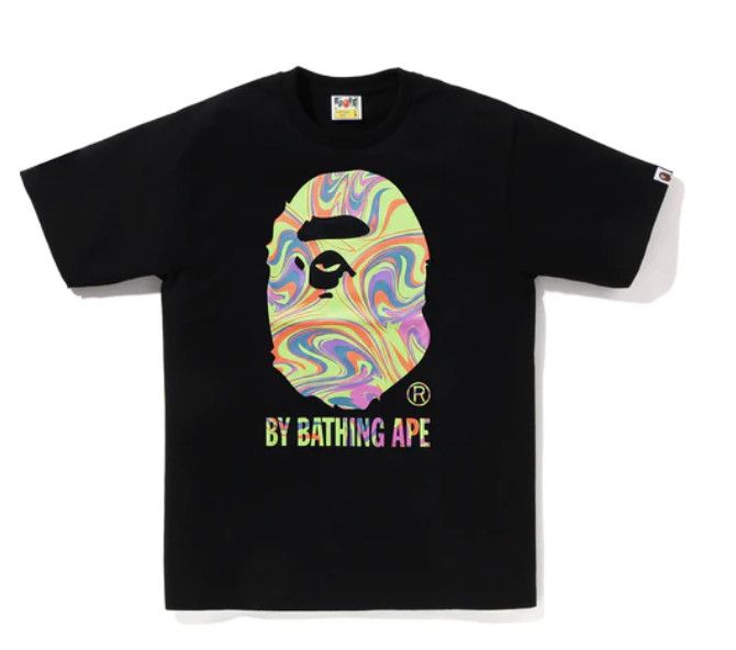 Bape &#39;Marble Camo Ape Text&#39; Black Tee