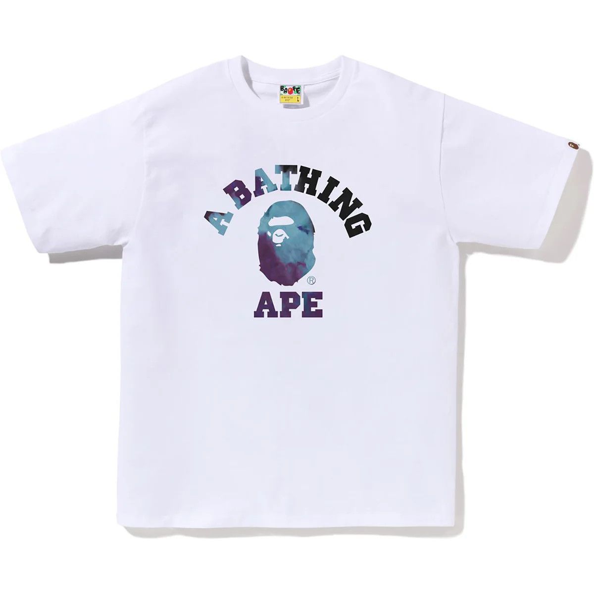 Bape &#39;Blue TieDye College Text&#39; Tee White