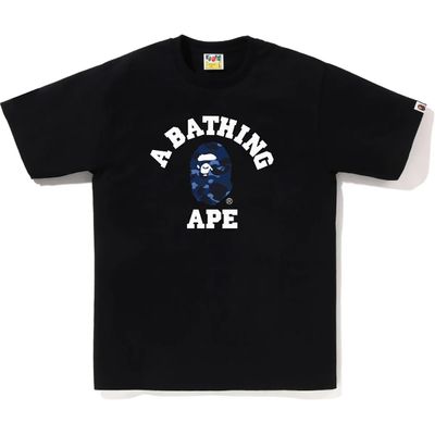 Bape 'Navy Clr Camo College RT' Black Tee