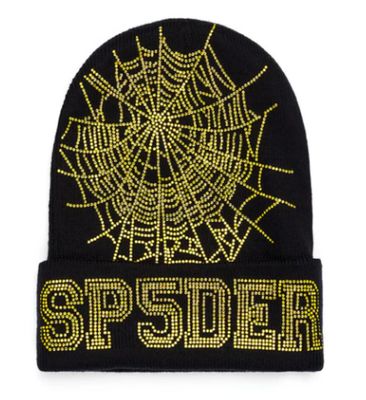 SP5DER &#39;Yellow Rhinestone Web&#39; Beanie Hat
