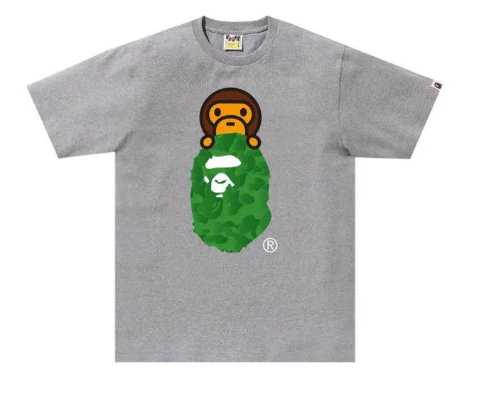 Bape &#39;Green Ink Camo Ape Milo&#39; Tee Grey