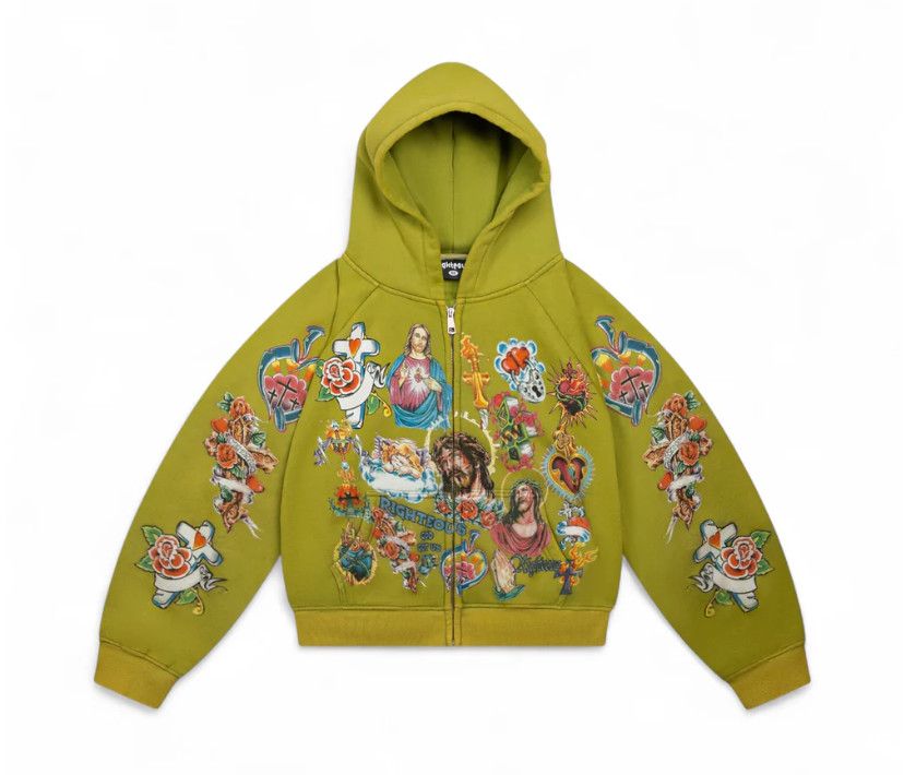 We Are Righteous &#39;Risen King&#39; Cropped Zip-Up Moss