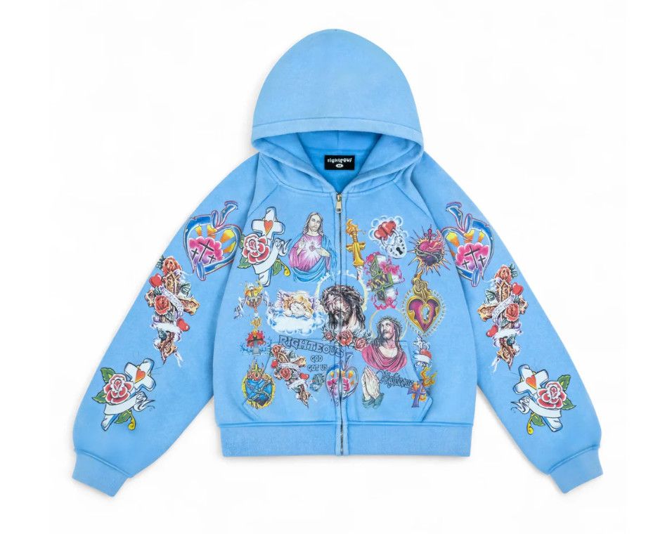 We Are Righteous &#39;Risen King&#39; Cropped Zip-Up Blue