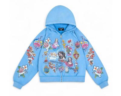 We Are Righteous &#39;Risen King&#39; Cropped Zip-Up Blue