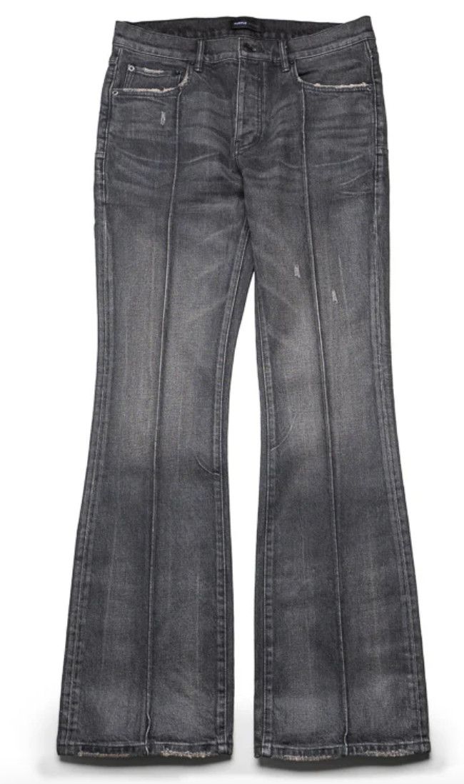 Purple Brand P004 LR &#39;Black Pintuck Coated Flare&#39; Jeans