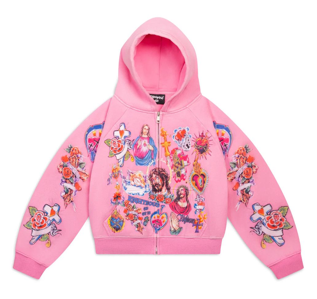 We Are Righteous &#39;Risen King&#39; Cropped Zip-Up Pink