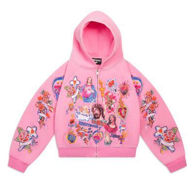 We Are Righteous &#39;Risen King&#39; Cropped Zip-Up Pink