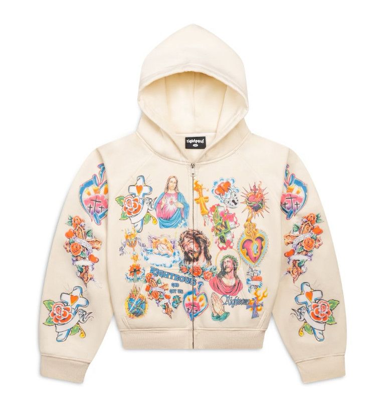 We Are Righteous &#39;Risen King&#39; Cropped Zip-Up Cream
