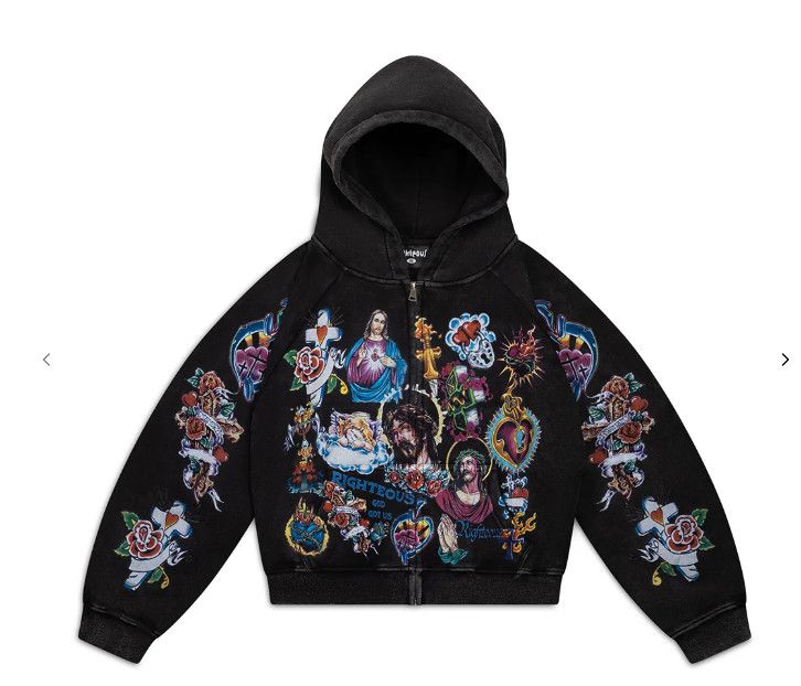 We Are Righteous 'Risen King' Cropped Zip-Up Black