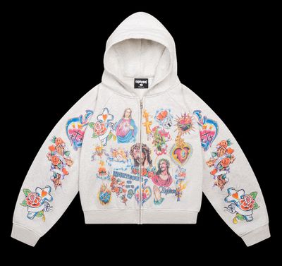 We Are Righteous 'Risen King' Cropped Zip-Up Grey