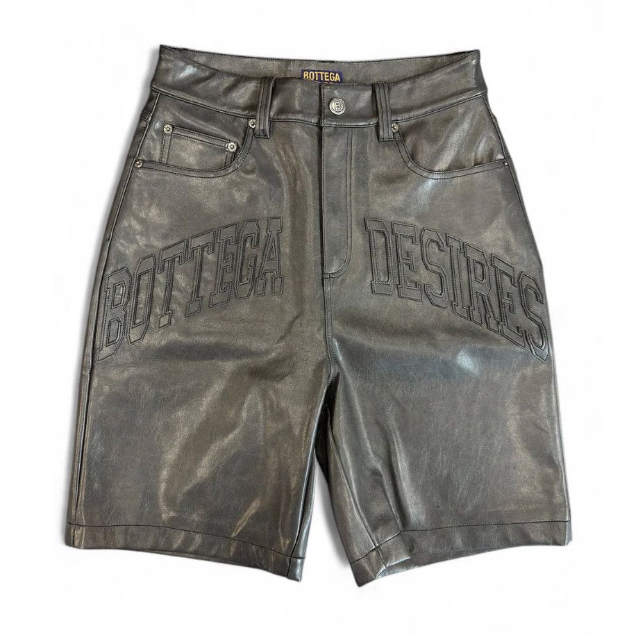 Bottega Desires &#39;Logo&#39; Leather Shorts Grey