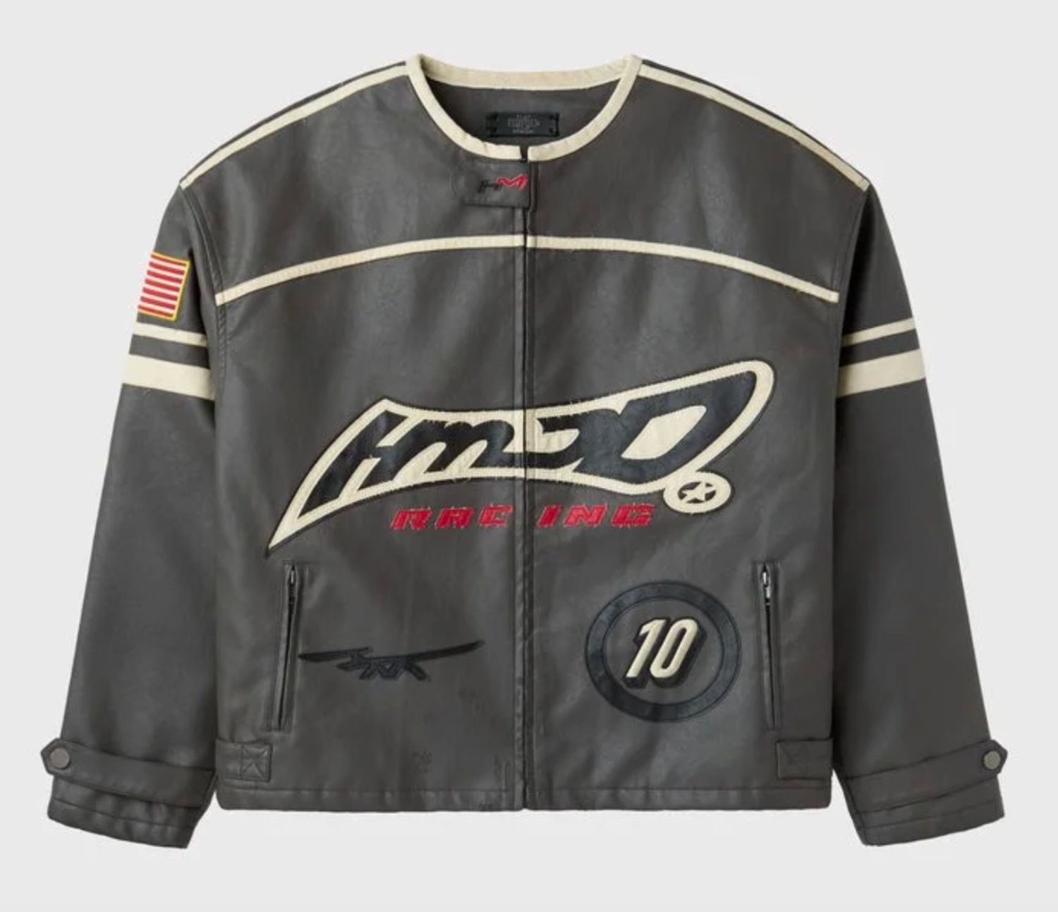 HMDD 'Moteaux' Leather Zip-Up Jacket Grey