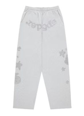 SP5DER 'Rhinestone Beluga V2' Wide Leg Sweatpants Heather