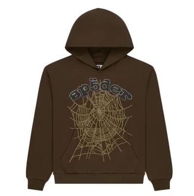 SP5DER 'Rhinestone OG Web' Hoodie Brown