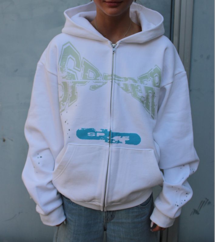 SP5DER 'T&amp;F' Zip-Up Hoodie White